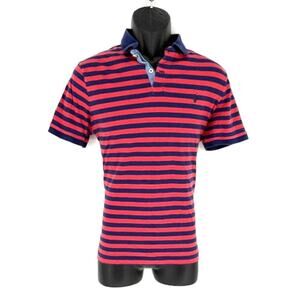 Polo Ralph Lauren Red and Blue Striped Classic Fit 100% Cotton Polo - Medium